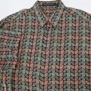 VTG Jhane Barnes Shirt Mens Large Cotton Geometric Short Sleeve Button Up woven